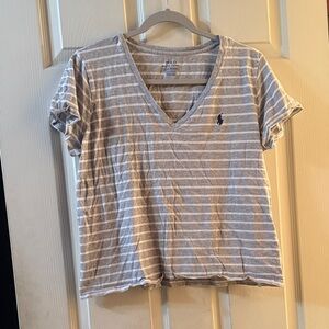 Polo by Ralph Lauren Women's Gray and White Striped Tee